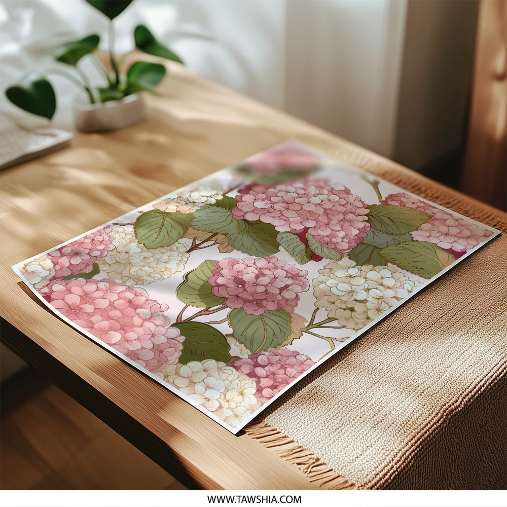 Hydrangea Photographic Print, Floral Wall Art, Botanical Decor, Pink Flowers, Home Decor, Elegant Print, Living Room Art - Tawshia
