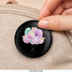 Watercolor Balloons Pinback Button, Pastel Balloon Badge, Colorful Balloons Pin, Birthday Party Favor Button, Balloons Themed Pin - Tawshia