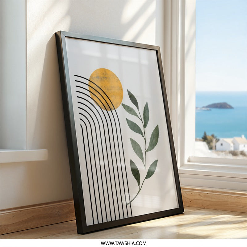 Minimalist Wall Art, Geometric Print, Boho Decor, Plant Art, Mid Century Modern, Abstract Art Print, Home Decor - Tawshia