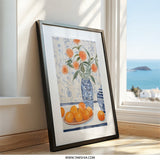 Orange Floral Still Life Wall Art, Vase of Flowers Print, Citrus Fruit Art, Kitchen Wall Decor, Contemporary Art Print - Tawshia