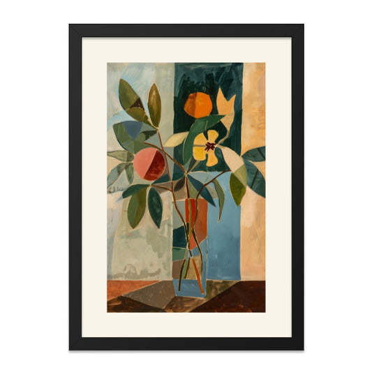 Abstract Flower Wall Art, Still Life Painting Print, Modern Floral Home Decor, Colorful Botanical Art, Geometric Fruit Vase Print - Tawshia