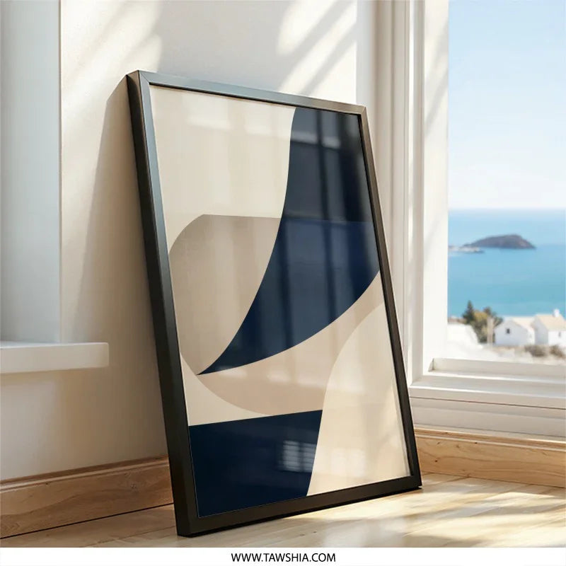 Modern Abstract Wall Art, Geometric Shapes Print, Minimalist Decor, Beige and Navy Artwork, Contemporary Art Print, Home Office Decor - Tawshia