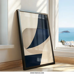 Modern Abstract Wall Art, Geometric Shapes Print, Minimalist Decor, Beige and Navy Artwork, Contemporary Art Print, Home Office Decor - Tawshia