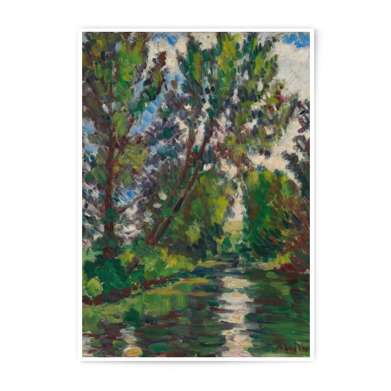 Impressionist River Photographic Print, Landscape Art Print, Green Trees Painting, River Reflections Wall Art, Nature Photo Print - Tawshia