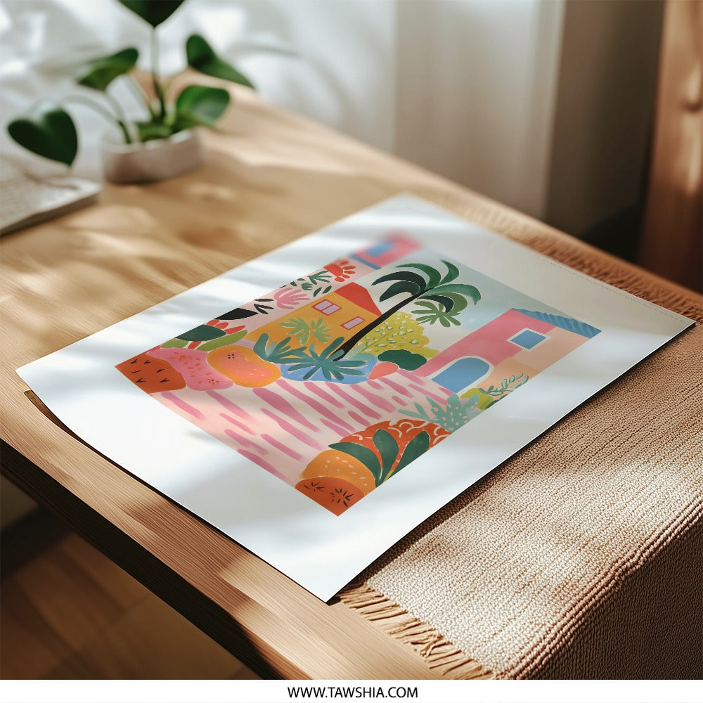 Tropical Town Photographic Print, Colorful Cityscape Art, Summer Palm Tree Wall Decor, Vacation Destination Photo, Home Art Print - Tawshia