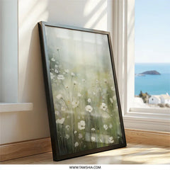 White Flower Field Wall Art, Floral Meadow Print, Botanical Landscape Decor, Spring Wall Hanging, Nature Inspired Artwork, Home Decor - Tawshia