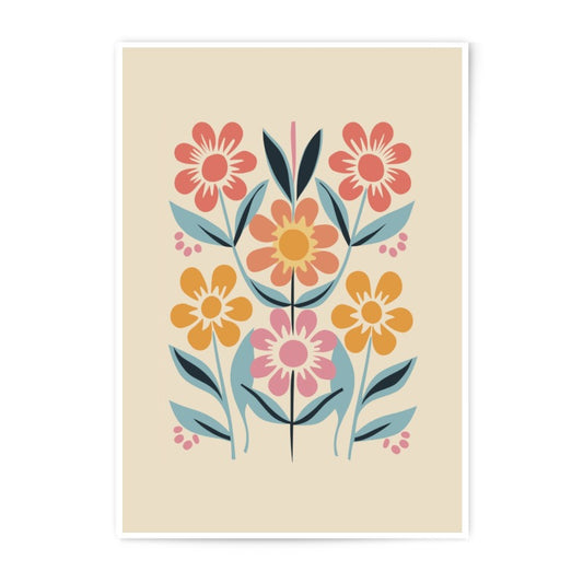 Floral Photographic Print, Retro Flower Wall Art, 70s Flower Power Print, Botanical Art, Modern Home Decor, Colorful Floral Illustration - Tawshia