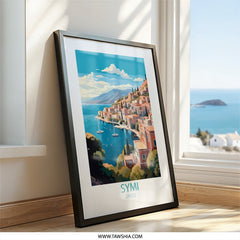 Symi Greece Wall Art, Coastal Village Print, Mediterranean Island Decor, Travel Poster, Nautical Home Art, Unique Gift Idea, Colorful - Tawshia