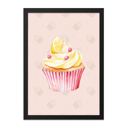 Lemon Cupcake Framed Wall Art, Watercolor Dessert Print, Bakery Kitchen Decor, Sweet Treat Artwork, Modern Food Illustration - Tawshia