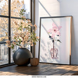 Pink Clematis Flower Wall Art, Floral Print, Minimalist Art, Botanical Wall Decor, Clematis in Vase, Home Decor - Tawshia