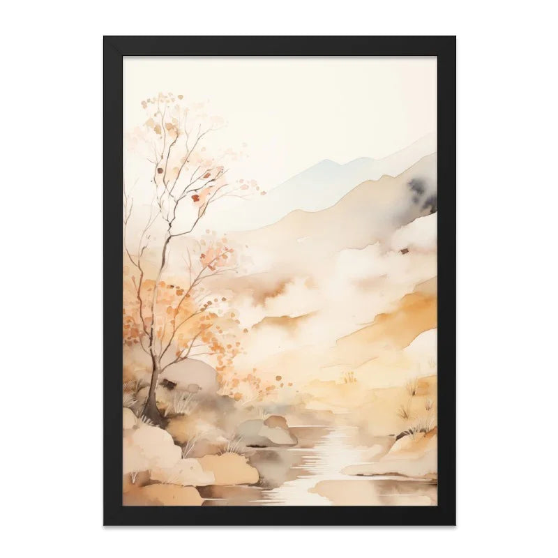 Watercolor Landscape Wall Art, Mountain Stream Print, Neutral Tone Art, Nature Scenery Painting, Modern Home Decor, Printable Art - Tawshia