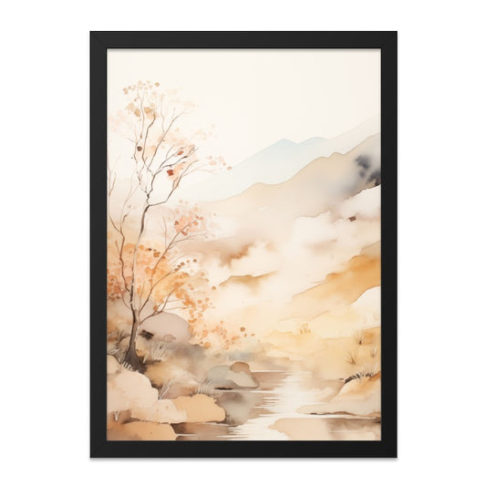 Watercolor Landscape Wall Art, Mountain Stream Print, Neutral Tone Art, Nature Scenery Painting, Modern Home Decor, Printable Art - Tawshia