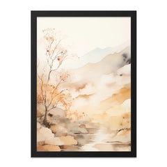 Watercolor Landscape Wall Art, Mountain Stream Print, Neutral Tone Art, Nature Scenery Painting, Modern Home Decor, Printable Art - Tawshia