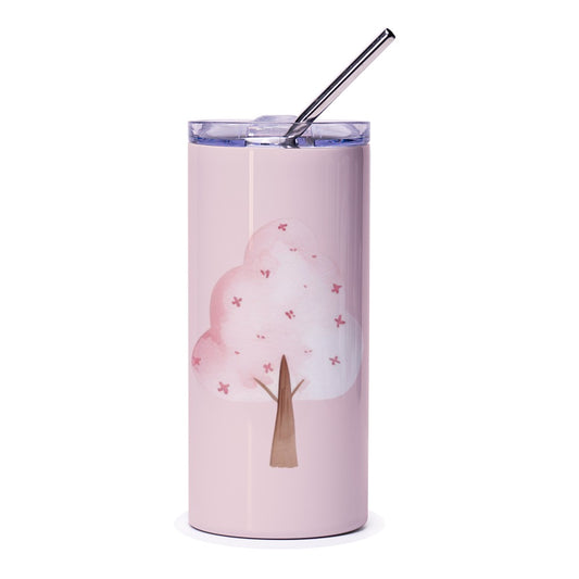 Pink Tree Tumbler, Watercolor Art, Cute Travel Mug, Floral Tumbler, Coffee Cup, Gift Idea, Aesthetic Tumbler, Drinkware, Birthday Gift - Tawshia