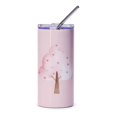 Pink Tree Tumbler, Watercolor Art, Cute Travel Mug, Floral Tumbler, Coffee Cup, Gift Idea, Aesthetic Tumbler, Drinkware, Birthday Gift - Tawshia
