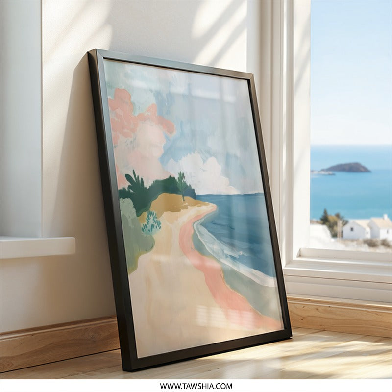Beach Wall Art, Coastal Landscape Print, Ocean View Artwork, Modern Seascape Painting, Beach House Decor, Relaxing Home Art - Tawshia