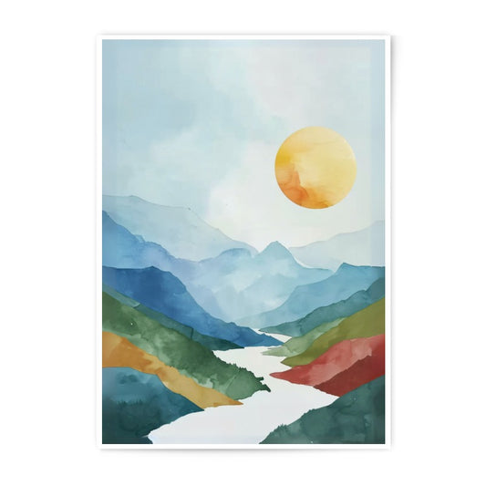Watercolor Mountain Photographic Print, Sunset Landscape Art, Nature Home Decor, Modern Wall Art, Abstract Scenery Print - Tawshia