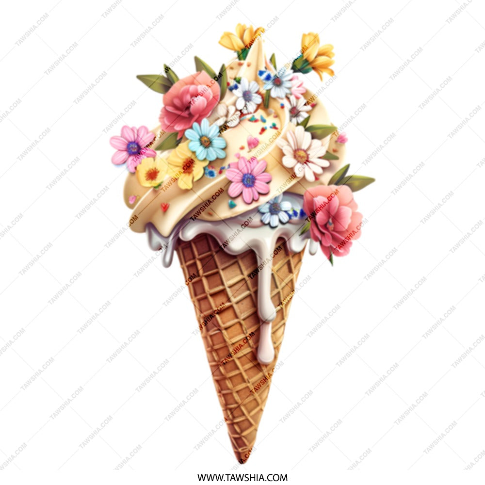 Floral Ice Cream Cone Tote Bag, Cute Summer Accessory, Unique Design Bag, Trendy Tote, Stylish Gift Idea, Artistic Print Tote - Tawshia
