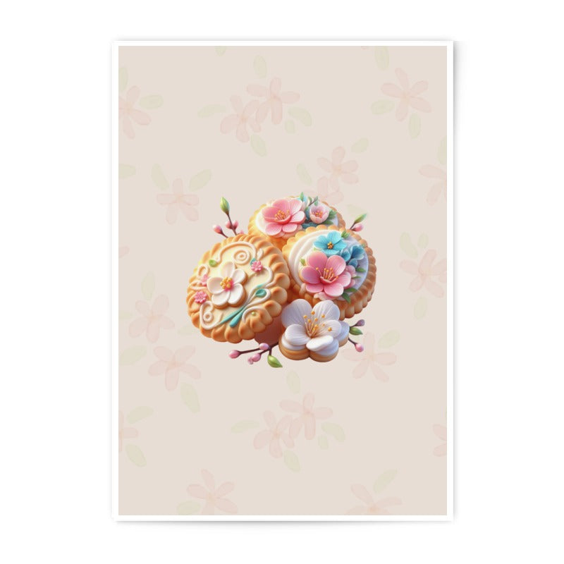 Floral Mooncake Photographic Prints, Sweet Treat Wall Art, Pastel Dessert Illustration, Food Photography, Kitchen Decor, Flower Arrangement - Tawshia