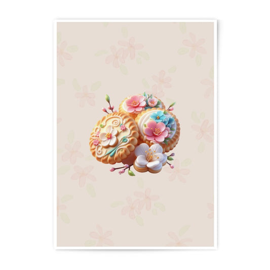 Floral Mooncake Photographic Prints, Sweet Treat Wall Art, Pastel Dessert Illustration, Food Photography, Kitchen Decor, Flower Arrangement - Tawshia