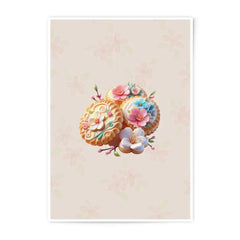 Floral Mooncake Photographic Prints, Sweet Treat Wall Art, Pastel Dessert Illustration, Food Photography, Kitchen Decor, Flower Arrangement - Tawshia