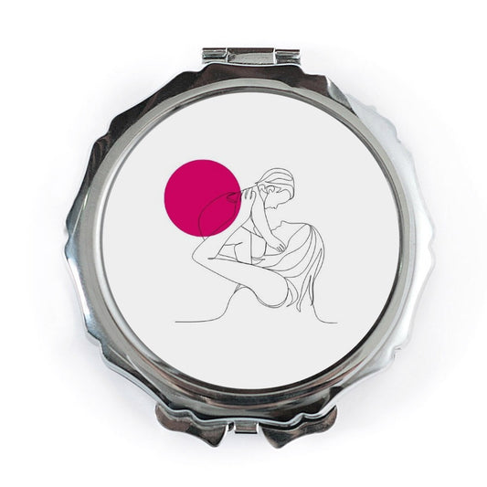 Minimalist Mother and Child Art Pocket Mirror, Elegant Compact Mirror, Gift for Mom, Stylish Makeup Mirror, Handbag Mirror, Line Art - Tawshia