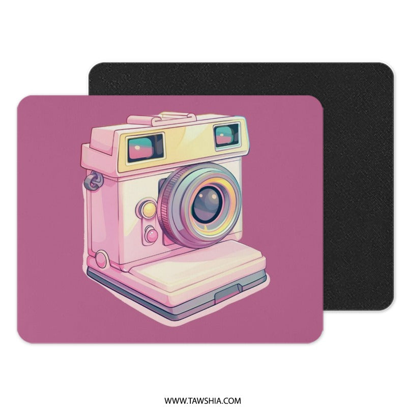 Retro Camera Mouse Pad, Cute Aesthetic Mousepad, Desk Accessory, Photographer Gift, Vintage Style, Computer Mat, Pink Mouse Pad, Office - Tawshia
