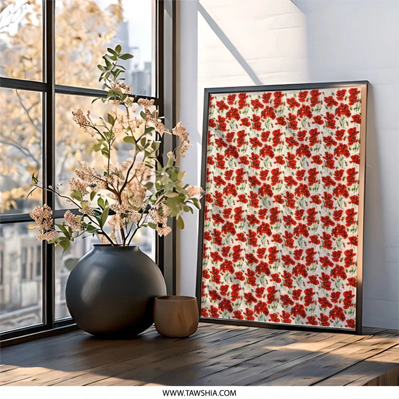 Red Poppies Wall Art, Floral Print, Botanical Decor, Flower Wall Decor, Modern Home Decor, Nature Inspired Art, Red Flower Art - Tawshia