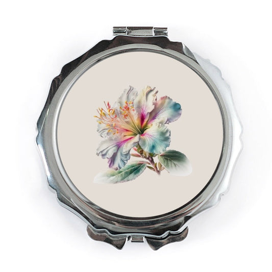 Floral Pocket Mirror, Hibiscus Flower, Elegant Pocket Mirror, Makeup Mirror, Travel Mirror, Gift for Her, Handbag Mirror - Tawshia