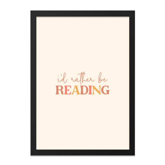 Reading Framed Wall Art, Book Lover Decor, I'd Rather Be Reading Print, Minimalist Art, Home Library Art, Gift for Reader, Black Frame - Tawshia
