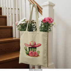 Pink Cowboy Hat Tote Bag, Cactus Design Tote, Western Style Bag, Trendy Shopping Bag, Everyday Tote Bag, Gift Idea - Tawshia