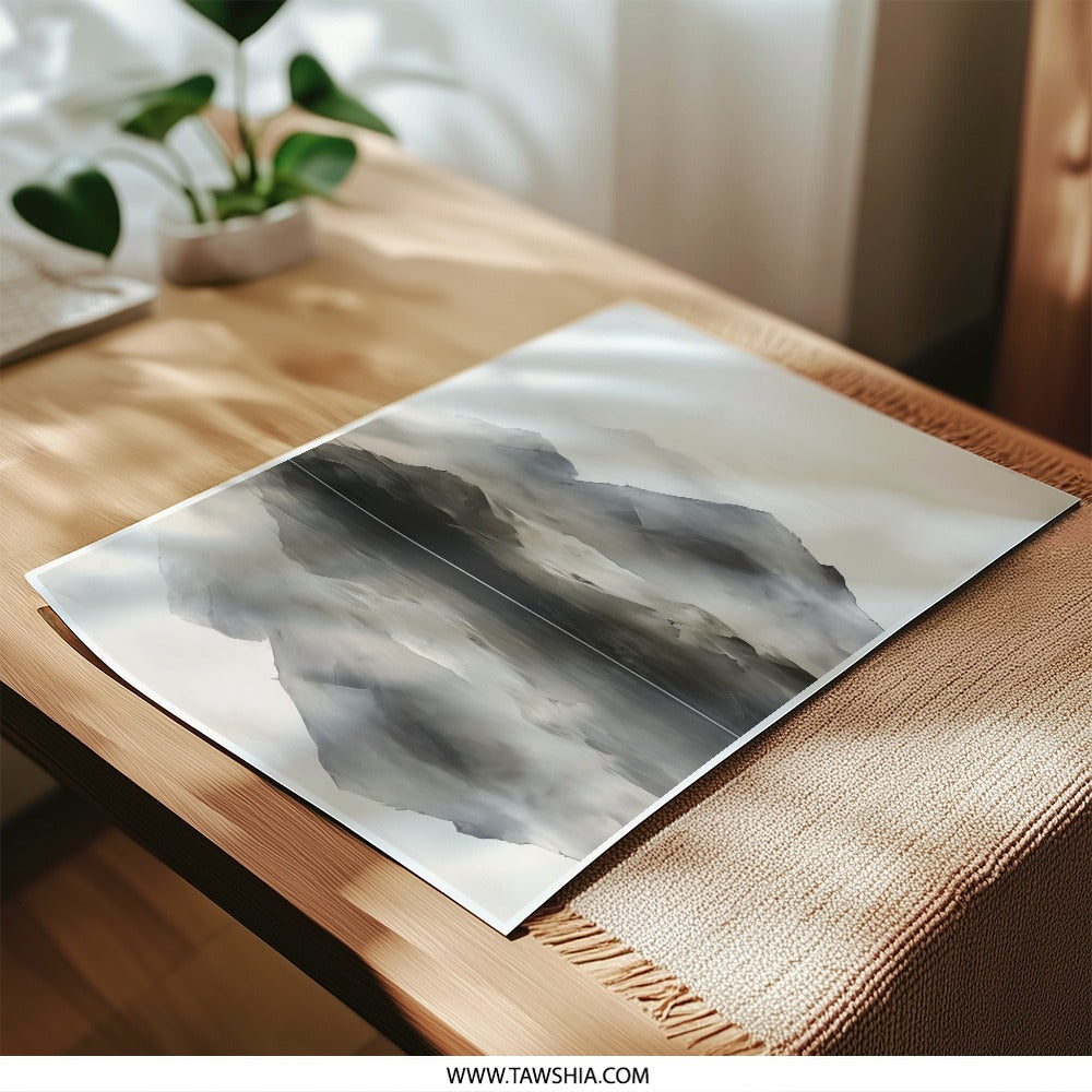 Misty Mountain Photographic Print, Abstract Landscape Wall Art, Lake Reflection Print, Nature Photography, Home Decor, Serene Wall Art - Tawshia