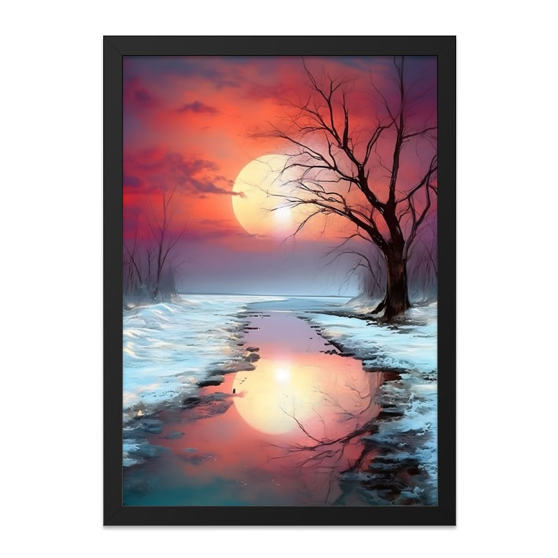 Winter Sunset Wall Art, Frozen River Reflection Print, Dramatic Sky, Fine Art Print, Home Decor, Landscape Painting, Gift Idea - Tawshia