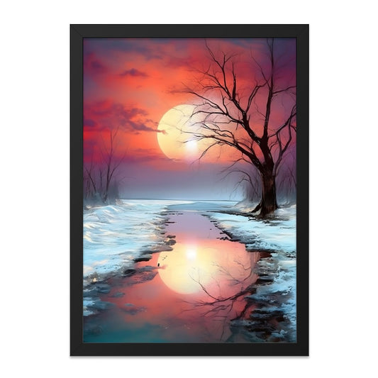 Winter Sunset Wall Art, Frozen River Reflection Print, Dramatic Sky, Fine Art Print, Home Decor, Landscape Painting, Gift Idea - Tawshia