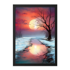 Winter Sunset Wall Art, Frozen River Reflection Print, Dramatic Sky, Fine Art Print, Home Decor, Landscape Painting, Gift Idea - Tawshia