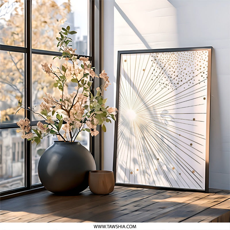 Starburst Wall Art, Modern Geometric Print, Abstract Rays Artwork, Minimalist Home Decor, Celestial Wall Hanging - Tawshia