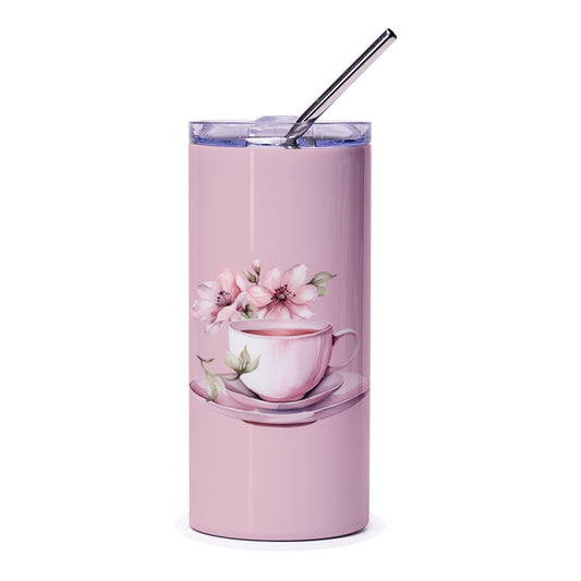 Pink Teacup Tumbler, Floral Tumbler, Elegant Tumbler, Tea Lover Gift, Gift for Her, Pink Tumbler, Flower Tumbler, Stylish Tumbler - Tawshia