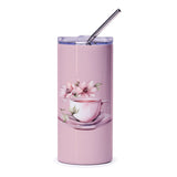 Pink Teacup Tumbler, Floral Tumbler, Elegant Tumbler, Tea Lover Gift, Gift for Her, Pink Tumbler, Flower Tumbler, Stylish Tumbler - Tawshia