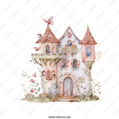 Fairy Tale Castle Tote Bag, Whimsical Home Decor, Fantasy Art Gift, Cute Pink Castle, Magical House, Unique Shopping Bag - Tawshia