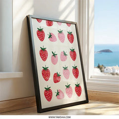 Strawberry Wall Art Print, Cute Kitchen Decor, Fruit Pattern Print, Modern Food Art, Playful Berry Design, Trendy Wall Decor - Tawshia