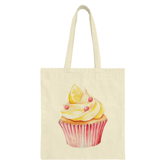 Watercolor Cupcake Tote Bag, Lemon Topped Cupcake Art, Delicious Cupcake Design, Cute Baking Lover Gift, Sweet Treat Bag - Tawshia