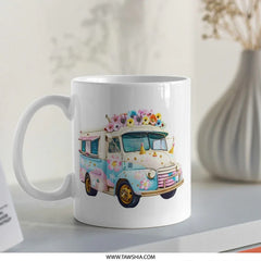 Floral Ice Cream Truck Mug, Cute Mug, Fun Coffee Mug, Gift Mug, Drinkware, Unique Mug Design, Floral Mug, Summer Mug - Tawshia