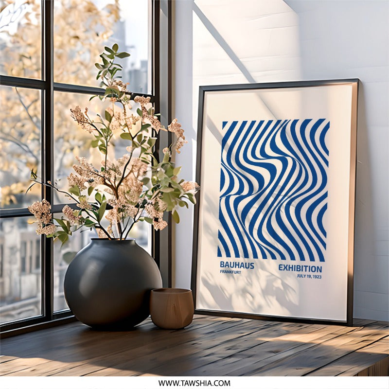 Bauhaus Exhibition, Frankfurt Wall Art, Blue Waves Art Print, 1923 Poster, Retro Wall Decor, Modern Art Print, Home Decor - Tawshia