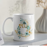 Floral Wreath Mug, Nautical Decor, Beachy Coffee Mug, Summer Gift, Coastal Design Mug, Unique Gifts, Decorative Mugs, Flower Pattern, Mugs - Tawshia