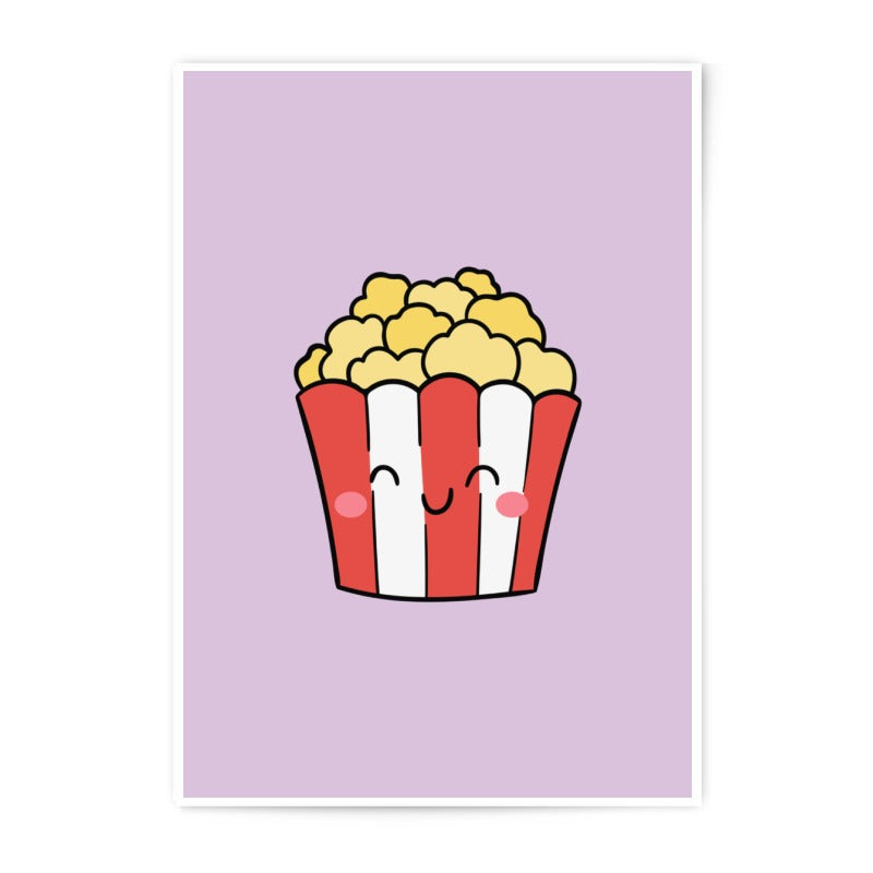 Cute Popcorn Photographic Prints, Kawaii Food Art, Smiling Snack Print, Foodie Gift, Kid's Room Decor, Modern Wall Art, Movie Night - Tawshia