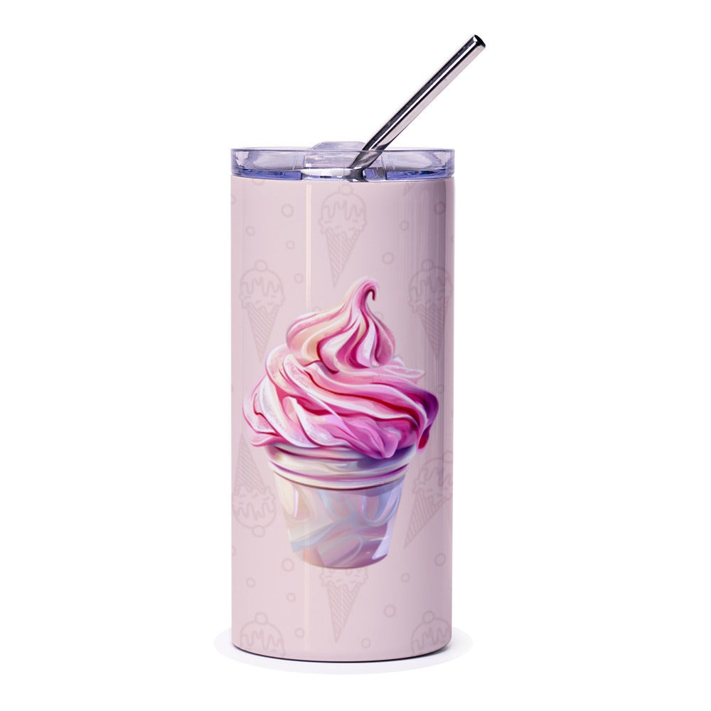 Pink Ice Cream Tumbler, Cute Foodie Gift, Stainless Steel Tumbler, Dessert Lover Gift, Cold Drink Tumbler, Summer Drinkware, Travel Mug - Tawshia