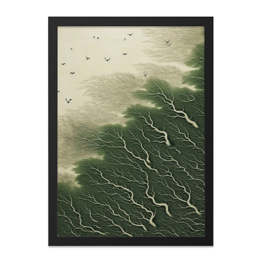 Bird Flight Over Trees Wall Art, Nature Inspired Print, Landscape Artwork, Modern Home Decor, Minimalist Wall Hanging, Serene Forest Scene - Tawshia