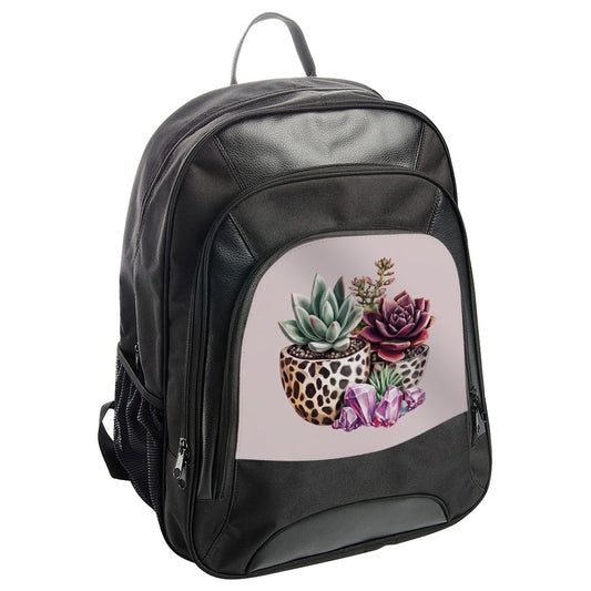 Succulent Garden BackPack, Crystal Accents Bookbag, Cute Plant Lover Rucksack, Unique Floral School Bag, Stylish Travel Pack, Nature - Tawshia