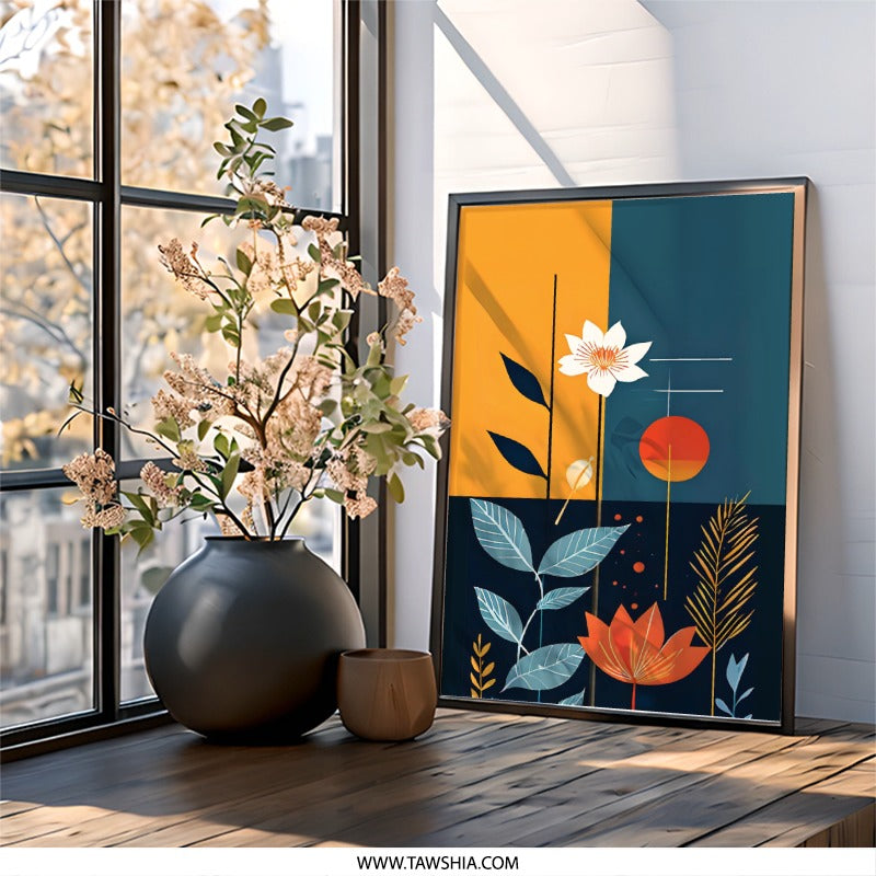 Modern Floral Wall Art, Abstract Botanical Print, Geometric Decor, Contemporary Flower Art, Home Decor Wall Art - Tawshia