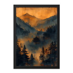 Japanese Temple Wall Art, Mountain Landscape Print, Asian Art Decor, Peaceful Scenery Wall Decor, Home Wall Art - Tawshia